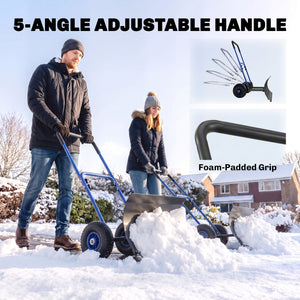 Snow Shovel with Wheels, 29" x 16.5" Heavy Duty Metal Snow Pusher with 5-Level Adjustable Handle, 5-Angle Blade and Non-Slip Grip, for Driveway, Sidewalks, Garden, Deck, Blue