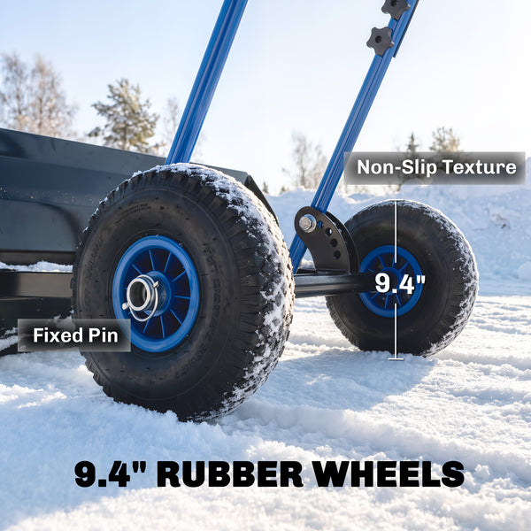 Snow Shovel with Wheels, 29" x 16.5" Heavy Duty Metal Snow Pusher with 5-Level Adjustable Handle, 5-Angle Blade and Non-Slip Grip, for Driveway, Sidewalks, Garden, Deck, Blue