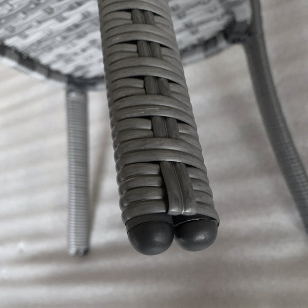 Rattan Coffee Table with Storage Shelf, Wicker Side Table with Glass Top, Outdoor End Table for Garden, Porch, Backyard, Mix Grey