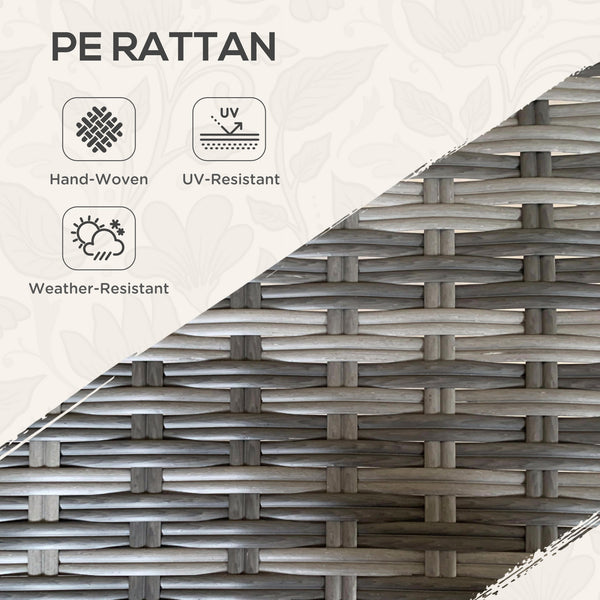 Rattan Coffee Table with Storage Shelf, Wicker Side Table with Glass Top, Outdoor End Table for Garden, Porch, Backyard, Mix Grey