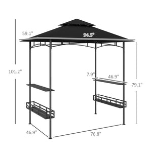 8' x 5' Grill Gazebo, 2-Tier Outdoor BBQ Gazebo with 2 Side Shelves, Storage Baskets and Ceiling Hook for Patio Deck Yard, Dark Gray