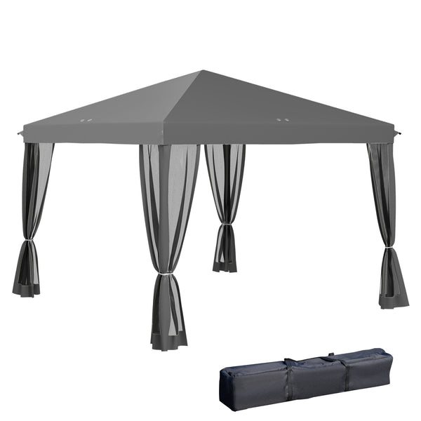 10' x 10' Pop Up Canopy Tent Gazebo, Foldable Canopy Tent with Zipper Mesh Sidewalls and Carry Bag, Easy Setup Screen Shelter for Backyard Patio Outdoor, Light Grey