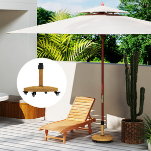 Outsunny Patio Umbrella Base Holder, Outdoor Umbrella Base with Wheels, Heavy Duty Patio Umbrella Stand Base for Garden, Poolside, Nature Wood