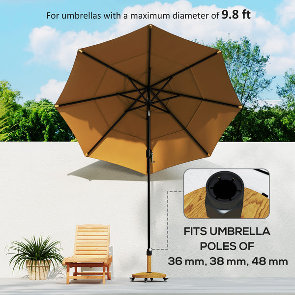 Outsunny Patio Umbrella Base Holder, Outdoor Umbrella Base with Wheels, Heavy Duty Patio Umbrella Stand Base for Garden, Poolside, Nature Wood