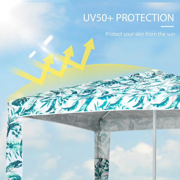 6.5' UV50+ Beach Canopy with Sandbags, Easy Assembly Sun Shelter in Green Coconut Palm