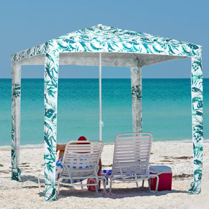 Outsunny Quick Beach Cabana Canopy Umbrella, 6.5' Easy-Assembly Sun-Shade Shelter with Sandbags and Carry Bag, Cool UV50+ Fits Kids & Family, Green Coconut Palm