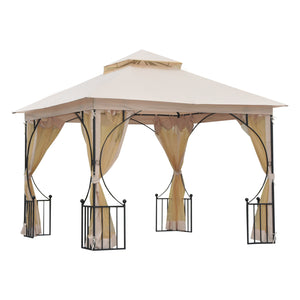 3 x 3m Garden Gazebo Patio Party Tent Shelter Outdoor Canopy Double Tier Sun Shade with Metal Frame and Netting, Beige