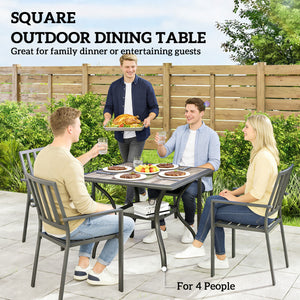 Outdoor Dining Table for 4 People, 37" Square Outdoor Patio Table with Umbrella Hole, Storage Shelf and Faux Wood Top, Metal Frame Outdoor Furniture for Garden, Backyard, Deck, Gray
