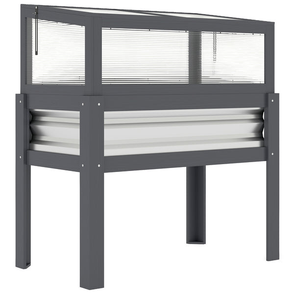 Wooden Raised Garden Bed with Flip-Up Greenhouse Top, Raised Garden Bed with Legs and Bed Liner, Elevated Planter Box for Flowers, Vegetables, Herbs, Gray