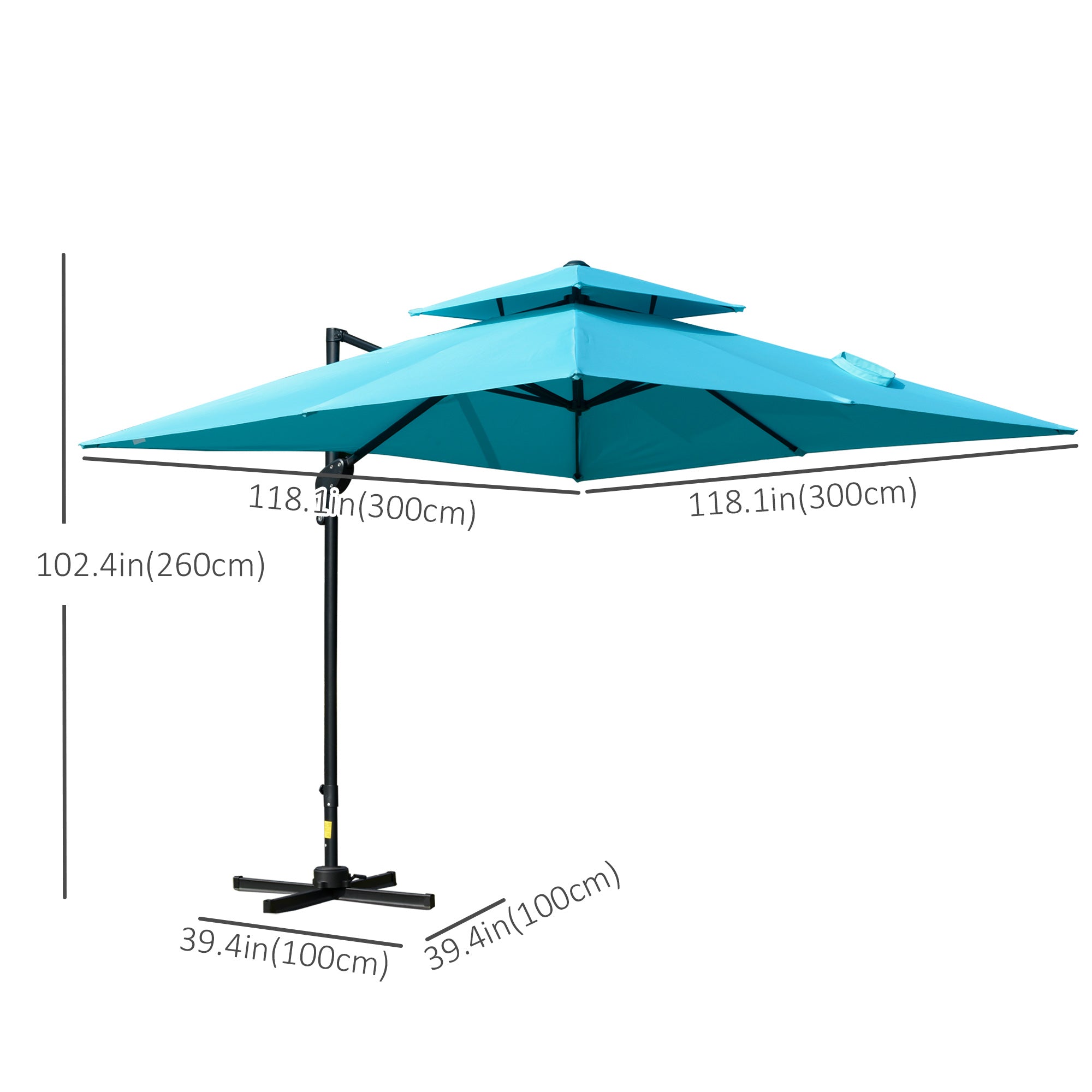 Outsunny 10' x 10' Double Top Square Offset Umbrella with Umbrella Cover, Light Blue