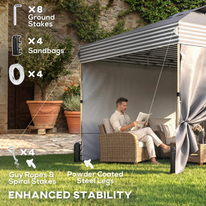 10 x 10 ft Pop Up Canopy Tent with 4 Sidewalls, UPF 50+ 1-Button Push Easy Setup Outdoor Instant Canopy Portable Shelter with 4 Sandbags, Wheeled Carry Bag, Dark Grey
