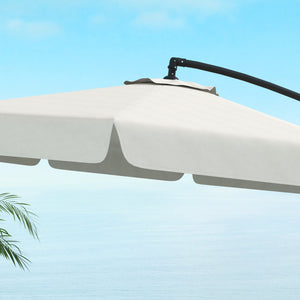 11FT Offset Hanging Patio Umbrella Cantilever Umbrella with Easy Tilt Adjustment, Cross Base and 8 Ribs for Backyard, Poolside, Lawn and Garden, Cream White