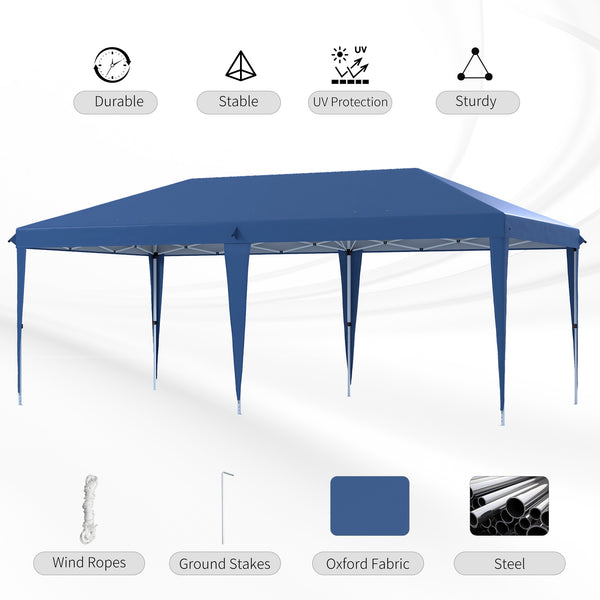 Pop Up Gazebo 3 x 6m, Foldable Canopy Tent, Height Adjustable Wedding Awning Canopy w/ Carrying Bag, Blue