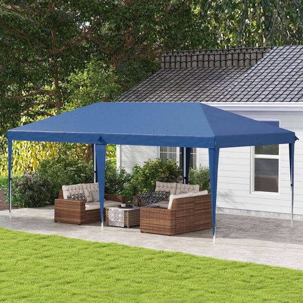 Pop Up Gazebo 3 x 6m, Foldable Canopy Tent, Height Adjustable Wedding Awning Canopy w/ Carrying Bag, Blue