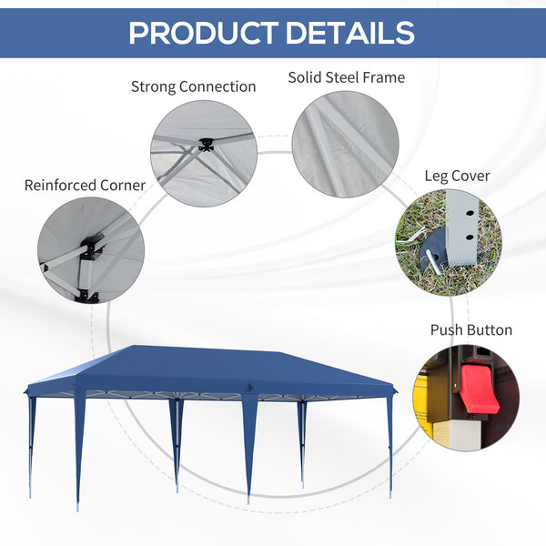 Pop Up Gazebo 3 x 6m, Foldable Canopy Tent, Height Adjustable Wedding Awning Canopy w/ Carrying Bag, Blue