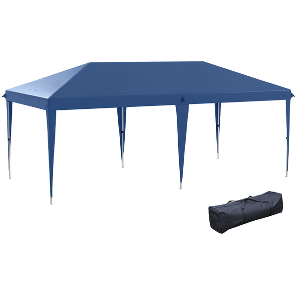Pop Up Gazebo 3 x 6m, Foldable Canopy Tent, Height Adjustable Wedding Awning Canopy w/ Carrying Bag, Blue