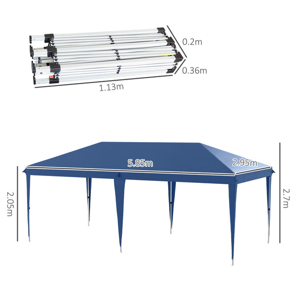 Pop Up Gazebo 3 x 6m, Foldable Canopy Tent, Height Adjustable Wedding Awning Canopy w/ Carrying Bag, Blue
