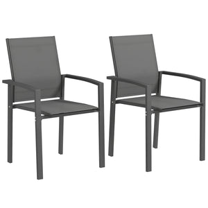 Patio Chairs Set of 2, Stackable Outdoor Patio Dining Chairs with Breathable Mesh Seat and Backrest, Armrests, Steel Frame for Balcony, Backyard, Porch, Dark Grey