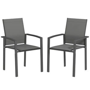 Patio Chairs Set of 2, Stackable Outdoor Patio Dining Chairs with Breathable Mesh Seat and Backrest, Armrests, Steel Frame for Balcony, Backyard, Porch, Dark Grey