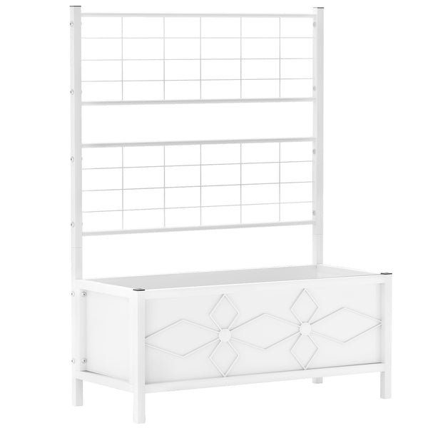 Outsunny Galvanized Raised Garden Bed with Trellis, Outdoor Planter Box for Climbing Vines Vegetables Flowers, Metal Garden Box for Backyard Patio Balcony 35.4" x 15.7" x 47.2", White