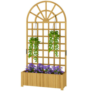 Wooden Raised Planter with Trellis, Raised Bed for Garden with Lattice and Drainage Holes for Climbing Plants, Outdoor Elevated Planter Box for Vegetables Flowers Herbs, 90 x 30 x 180 cm