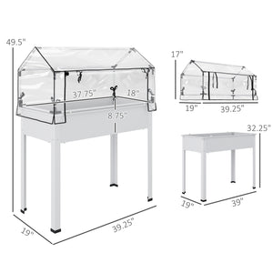 Outsunny Raised Garden Bed with Flip-Up Greenhouse Cover, Elevated Planter Box with Legs and Drainage Hole for Vegetables Flowers Herbs, 39.4" x 18.9" x 48.8", White