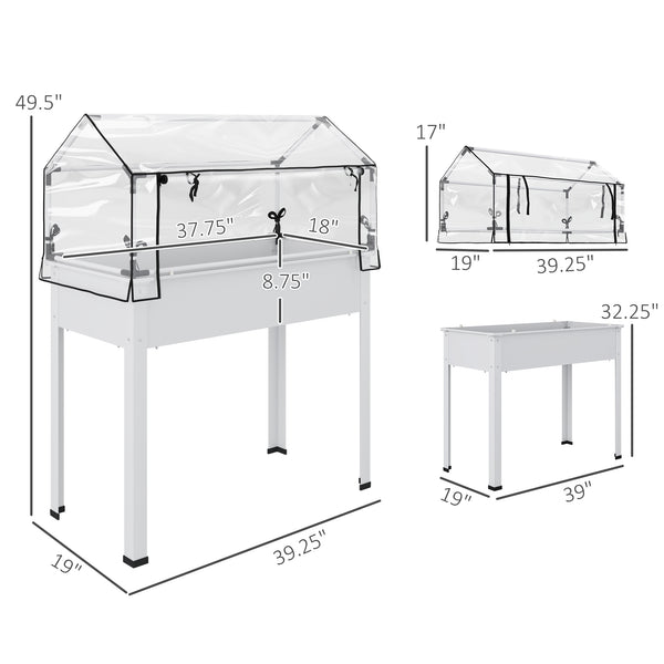 Outsunny Raised Garden Bed with Flip-Up Greenhouse Cover, Elevated Planter Box with Legs and Drainage Hole for Vegetables Flowers Herbs, 39.4" x 18.9" x 48.8", White