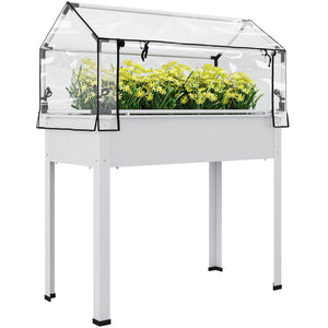 Outsunny Raised Garden Bed with Flip-Up Greenhouse Cover, Elevated Planter Box with Legs and Drainage Hole for Vegetables Flowers Herbs, 39.4" x 18.9" x 48.8", White