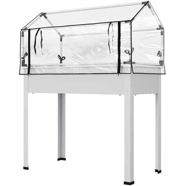 Outsunny Raised Garden Bed with Flip-Up Greenhouse Cover, Elevated Planter Box with Legs and Drainage Hole for Vegetables Flowers Herbs, 39.4" x 18.9" x 48.8", White