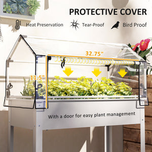 Outsunny Raised Garden Bed with Flip-Up Greenhouse Cover, Elevated Planter Box with Legs and Drainage Hole for Vegetables Flowers Herbs, 39.4" x 18.9" x 48.8", White