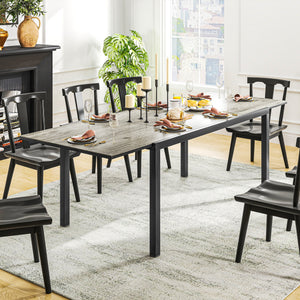 Extendable Patio Dining Table, 63"-94.5" Adjustable Outdoor Dining Table for 6-8 Person, Rectangular Table with Aluminium Edging, Steel Frame, for Porch, Deck, Garden