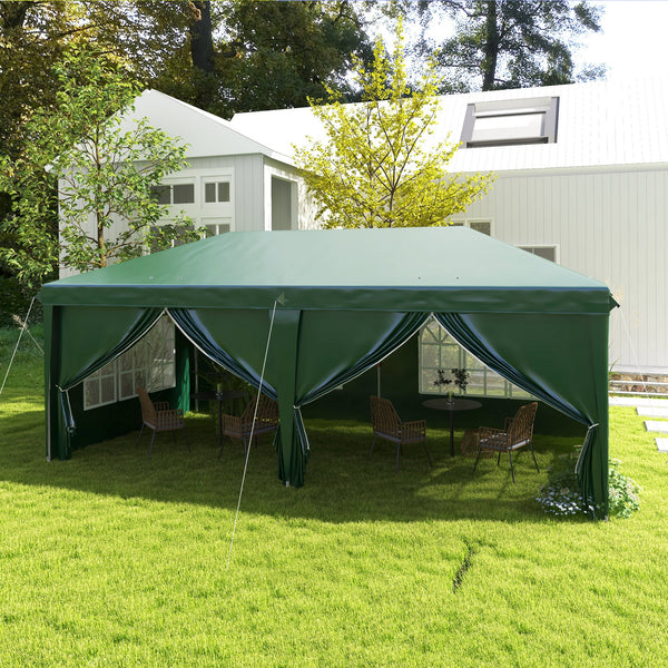 3 x 6 m Pop Up Gazebo with Sides and Windows, Height Adjustable Wedding Camping Party Tent Canopy Marquee with Storage Bag for Garden, Event, Green