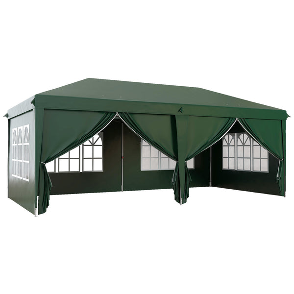 3 x 6 m Pop Up Gazebo with Sides and Windows, Height Adjustable Wedding Camping Party Tent Canopy Marquee with Storage Bag for Garden, Event, Green
