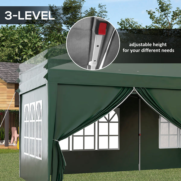 3 x 6 m Pop Up Gazebo with Sides and Windows, Height Adjustable Wedding Camping Party Tent Canopy Marquee with Storage Bag for Garden, Event, Green