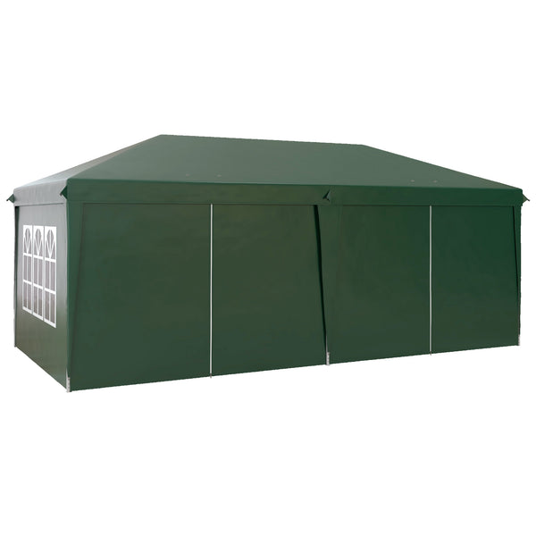 3 x 6 m Pop Up Gazebo with Sides and Windows, Height Adjustable Wedding Camping Party Tent Canopy Marquee with Storage Bag for Garden, Event, Green