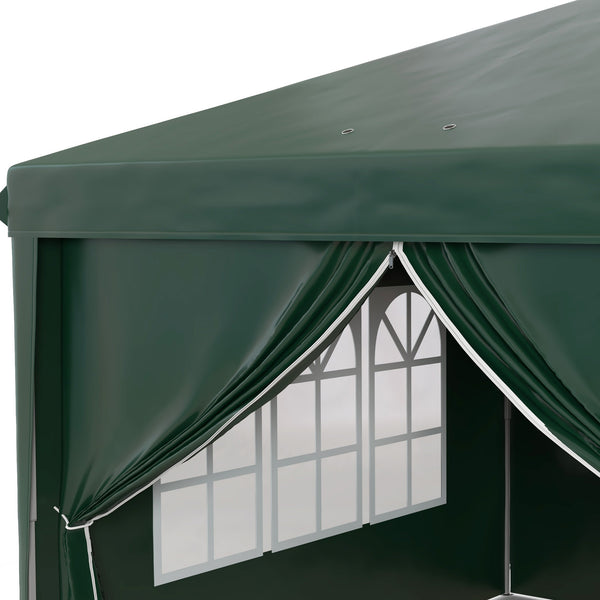 3 x 6 m Pop Up Gazebo with Sides and Windows, Height Adjustable Wedding Camping Party Tent Canopy Marquee with Storage Bag for Garden, Event, Green