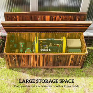 Garden Arch Wood Bench Outdoor Storage Box Garden Furniture Chair 115L x 45W x 75Hcm, Brown