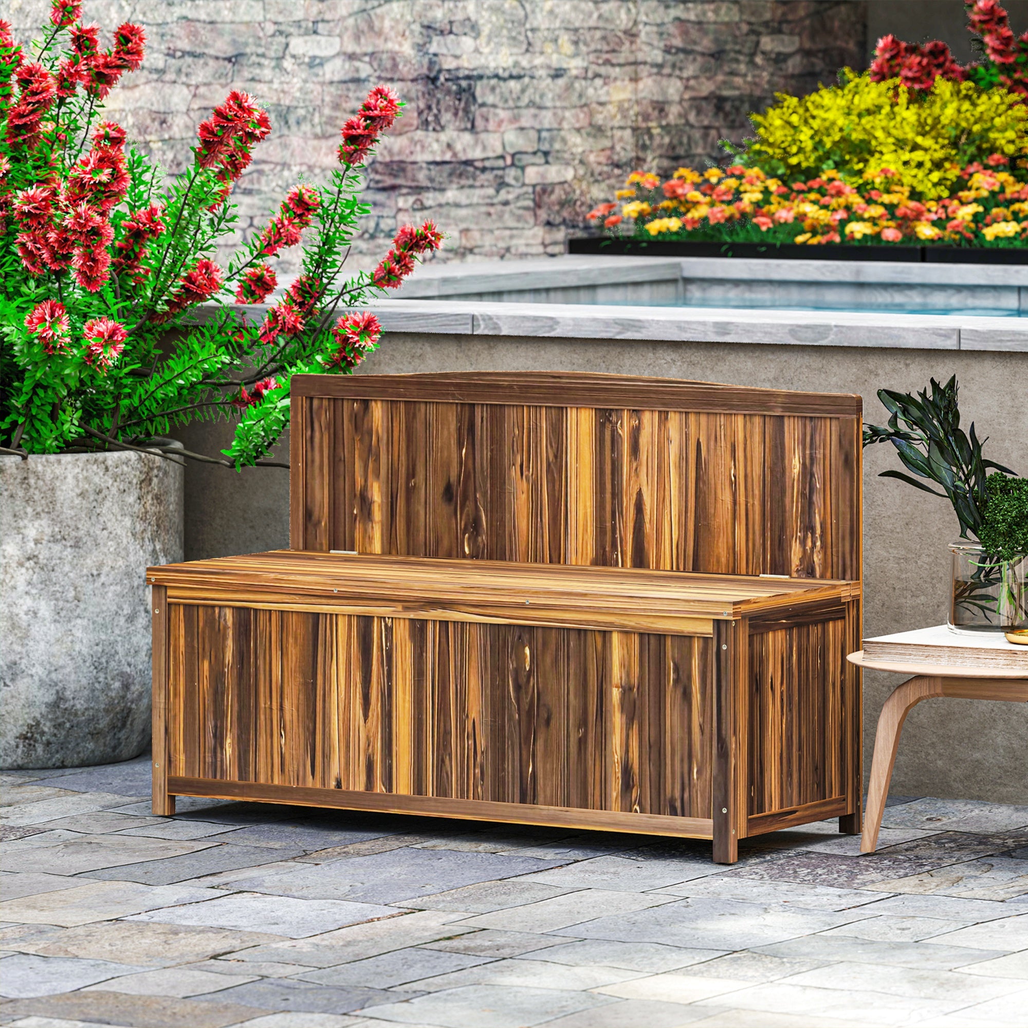 Outsunny Garden Arch Wooden Bench with Storage Box & Backrest, 115L x ...