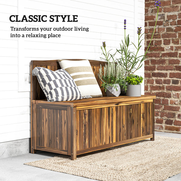 Garden Arch Wood Bench Outdoor Storage Box Garden Furniture Chair 115L x 45W x 75Hcm, Brown