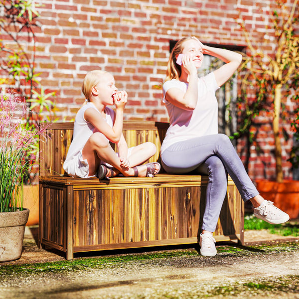 Garden Arch Wood Bench Outdoor Storage Box Garden Furniture Chair 115L x 45W x 75Hcm, Brown