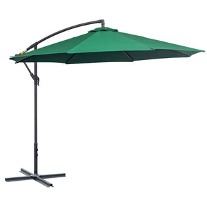 Outsunny 10' Cantilever Hanging Tilt Offset Patio Umbrella with UV & Water Fighting Material and Cross Base (Weight Not Included), Green