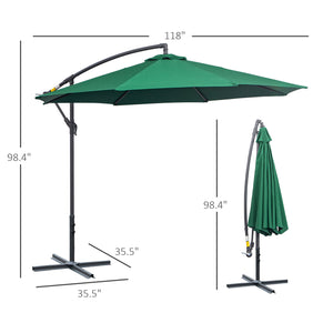 Outsunny 10' Cantilever Hanging Tilt Offset Patio Umbrella with UV & Water Fighting Material and Cross Base (Weight Not Included), Green