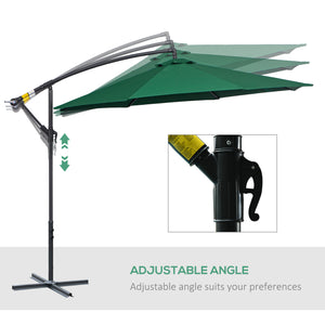 Outsunny 10' Cantilever Hanging Tilt Offset Patio Umbrella with UV & Water Fighting Material and Cross Base (Weight Not Included), Green