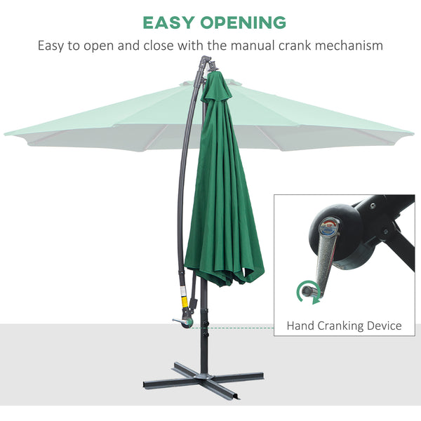 Outsunny 10' Cantilever Hanging Tilt Offset Patio Umbrella with UV & Water Fighting Material and Cross Base (Weight Not Included), Green