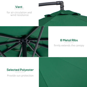 Outsunny 10' Cantilever Hanging Tilt Offset Patio Umbrella with UV & Water Fighting Material and Cross Base (Weight Not Included), Green