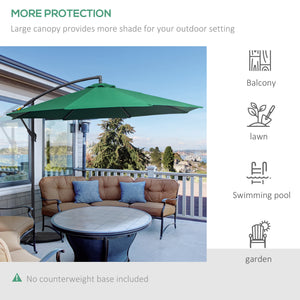 Outsunny 10' Cantilever Hanging Tilt Offset Patio Umbrella with UV & Water Fighting Material and Cross Base (Weight Not Included), Green