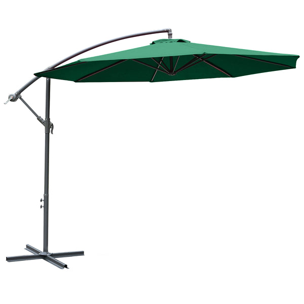 Outsunny 10' Cantilever Hanging Tilt Offset Patio Umbrella with UV & Water Fighting Material and Cross Base (Weight Not Included), Green