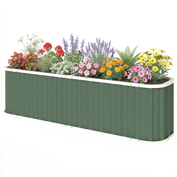 Galvanized Raised Garden Bed, 7' x 2' x 2' Deep Rot Planter Box with Gloves and Plant Labels, Metal Outdoor Garden Bed for Flowers, Herbs and Vegetables, Light Green