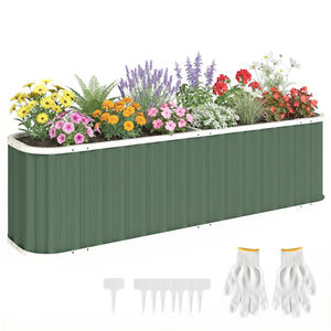 Galvanized Raised Garden Bed, 7' x 2' x 2' Deep Rot Planter Box with Gloves and Plant Labels, Metal Outdoor Garden Bed for Flowers, Herbs and Vegetables, Light Green