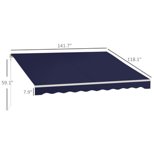 Outsunny 12' x 10' Electric Awning, Retractable Awning, UV Protection Sun Shade Shelter with Remote Controller and Manual Crank Handle for Deck, Balcony, Yard, Dark Blue